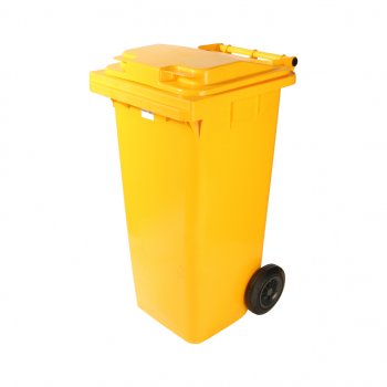 3 369 р. Контейнер мусорный 120л на колесах желтый 23.C29 IPLAST IPLAST ip-366084  с доставкой в г. Майкоп. Увеличить фотографию 1