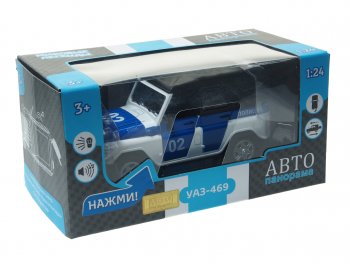 3 289 р. Модель автомобиля УАЗ-469 (полиция) металлическая (1:24) АВТОПАНОРАМА АВТОПАНОРАМА jb1200146  с доставкой в г. Майкоп. Увеличить фотографию 1
