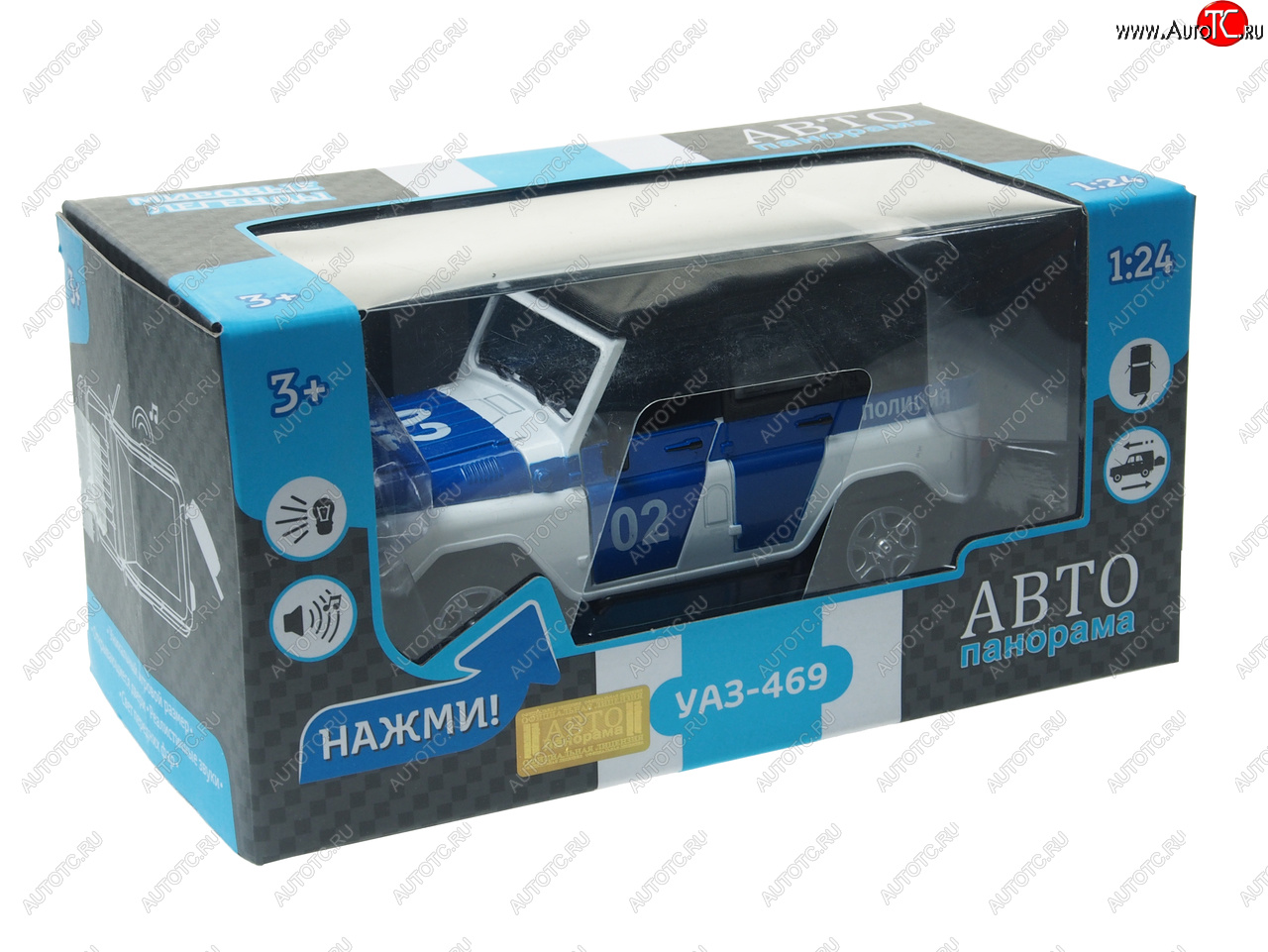 3 289 р. Модель автомобиля УАЗ-469 (полиция) металлическая (1:24) АВТОПАНОРАМА АВТОПАНОРАМА jb1200146  с доставкой в г. Майкоп