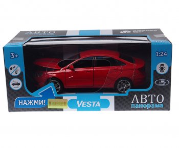 2 759 р. Модель автомобиля ЛАДА Vesta красная металлическая (1:24) АВТОПАНОРАМА АВТОПАНОРАМА jb1251125  с доставкой в г. Майкоп. Увеличить фотографию 2