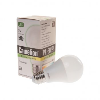 125 р. Лампа светодиодная E27 A60 7W (55W) 220V теплый BasicPower CAMELION CAMELION led7-a60830e27  с доставкой в г. Майкоп. Увеличить фотографию 1