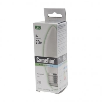 129 р. Лампа светодиодная E27 С35 8W (75W) 220V холодный BasicPower CAMELION CAMELION led8-c35845e27  с доставкой в г. Майкоп. Увеличить фотографию 2