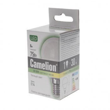 129 р. Лампа светодиодная E14 G45 8W (75W) 220V теплый BasicPower CAMELION CAMELION led8-g45830e14  с доставкой в г. Майкоп. Увеличить фотографию 2