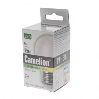 129 р. Лампа светодиодная E27 G45 8W (75W) 220V теплый BasicPower CAMELION CAMELION led8-g45830e27  с доставкой в г. Майкоп. Увеличить фотографию 2