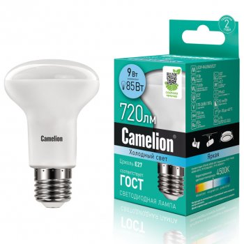 205 р. Лампа светодиодная E27 R63 9W (85W) 220V холодный Ultra CAMELION CAMELION led9-r63845e27  с доставкой в г. Майкоп. Увеличить фотографию 1