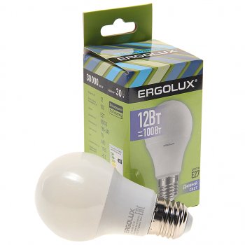 95 р. Лампа светодиодная Е27 А60 12W (100W) 220V дневной свет ERGOLUX ERGOLUX led-a60-12w-e27-6k  с доставкой в г. Майкоп. Увеличить фотографию 1