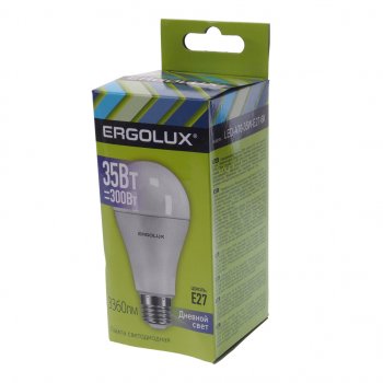 379 р. Лампа светодиодная E27 A70 35W (300W) 220V дневной свет ERGOLUX ERGOLUX led-a70-35w-e27-6k  с доставкой в г. Майкоп. Увеличить фотографию 3