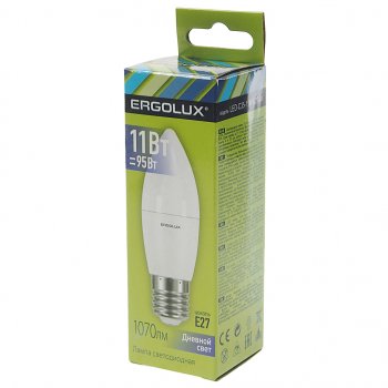 100 р. Лампа светодиодная E27 C35 11W (95W) 220V дневной свет ERGOLUX ERGOLUX led-c35-11w-e27-6k  с доставкой в г. Майкоп. Увеличить фотографию 2