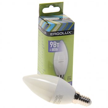 81 р. Лампа светодиодная E14 C35 9W (80W) 220V дневной свет ERGOLUX ERGOLUX led-c35-9w-e14-6k  с доставкой в г. Майкоп. Увеличить фотографию 1