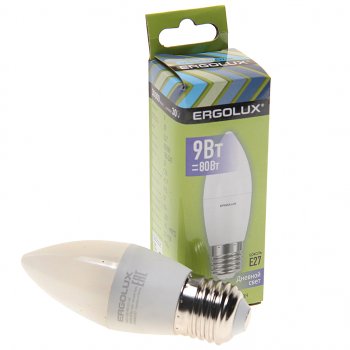 107 р. Лампа светодиодная Е27 C35 9W (80W) 220V дневной свет ERGOLUX ERGOLUX led-c35-9w-e27-6k  с доставкой в г. Майкоп. Увеличить фотографию 1