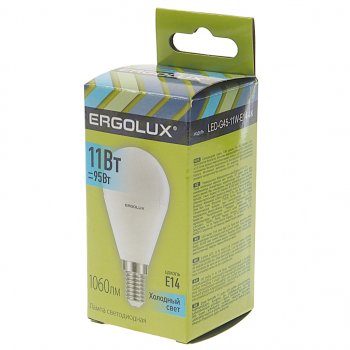 100 р. Лампа светодиодная Е14 G45 11W (95W) 220V холодный ERGOLUX ERGOLUX led-g45-11w-e14-4k  с доставкой в г. Майкоп. Увеличить фотографию 2