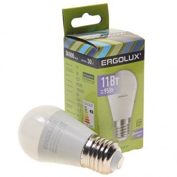 103 р. Лампа светодиодная Е27 G45 11W (95W) 220V дневной свет ERGOLUX ERGOLUX led-g45-11w-e27-6k  с доставкой в г. Майкоп. Увеличить фотографию 1