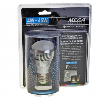 52 р. Лампа светодиодная E27 G45 4W(45W) 220V теплый MEGA LIGHTING MEGA LIGHTING lm-0627ww-e27  с доставкой в г. Майкоп. Увеличить фотографию 1