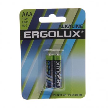 46 р. Батарейка AAA LR03 1.5V блистер 2шт. (цена за 1шт.) Alkaline ERGOLUX ERGOLUX lr03 bl-2  с доставкой в г. Майкоп. Увеличить фотографию 2