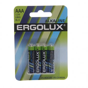 41 р. Батарейка AAA LR03 1.5V блистер 4шт. (цена за 1шт.) Alkaline ERGOLUX ERGOLUX lr03 bl-4  с доставкой в г. Майкоп. Увеличить фотографию 3