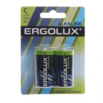 135 р. Батарейка C LR14 1.5V блистер 2шт. (цена за 1шт.) Alkaline ERGOLUX ERGOLUX lr14 bl-2  с доставкой в г. Майкоп. Увеличить фотографию 3