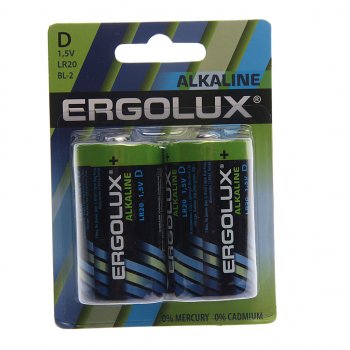 188 р. Батарейка D LR20 1.5V блистер 2шт. (цена за 1шт.) Alkaline ERGOLUX ERGOLUX lr20 bl-2  с доставкой в г. Майкоп. Увеличить фотографию 3