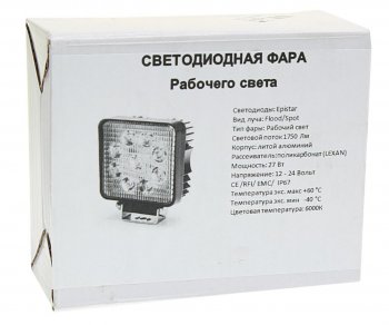 999 р. Фара рабочего света 105х105мм 27Вт (9 светодиодов) LED LT LED TECHNOLOGY lt-1227sf  с доставкой в г. Майкоп. Увеличить фотографию 4