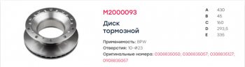 13 349 р. Диск тормозной BPW (430х45х160) (1шт.) MARSHALL MARSHALL m2000093  с доставкой в г. Майкоп. Увеличить фотографию 5