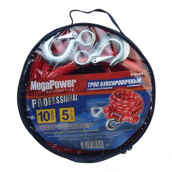 589 р. Трос буксировочный 10т 5м альпийский шнур (крюк-крюк) MEGAPOWER MEGAPOWER-AUTOMOTIVE m-75105b  с доставкой в г. Майкоп. Увеличить фотографию 2