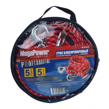 439 р. Трос буксировочный 5т 5м альпийский шнур (крюк-крюк) MEGAPOWER MEGAPOWER-AUTOMOTIVE m-75505b  с доставкой в г. Майкоп. Увеличить фотографию 2