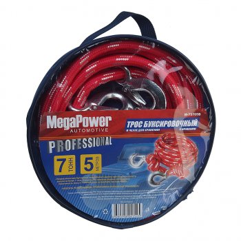 499 р. Трос буксировочный 7т 5м альпийский шнур (крюк-крюк) MEGAPOWER MEGAPOWER-AUTOMOTIVE m-75705b  с доставкой в г. Майкоп. Увеличить фотографию 2