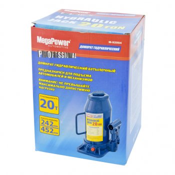 4 749 р. Домкрат бутылочный 20т 242-452мм с клапаном MEGAPOWER MEGAPOWER-AUTOMOTIVE m-92004  с доставкой в г. Майкоп. Увеличить фотографию 2