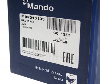 1 599 р. Колодки тормозные AUDI A4,A6 (05-),A8 (03-) задние (4шт.) MANDO MANDO mbf015195 MANDO mbf015195  с доставкой в г. Майкоп. Увеличить фотографию 3