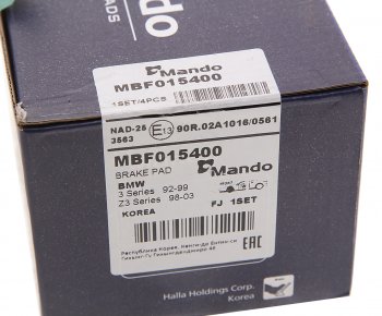 1 159 р. Колодки тормозные BMW E36,E46,Z3,E36,Z4,E85 (98-) передние (4шт.) MANDO MANDO mbf015400 MANDO mbf015400  с доставкой в г. Майкоп. Увеличить фотографию 3