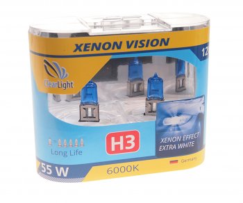 499 р. Лампа 12V H3 55W PK22s бокс (2шт.) Xenon Vision CLEARLIGHT CLEARLIGHT mhl3xv  с доставкой в г. Майкоп. Увеличить фотографию 1