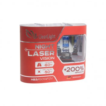 1 089 р. Лампа 12V HB3 65W +200% бокс (2шт.) Night Laser Vision CLEARLIGHT CLEARLIGHT ml9005nlv200  с доставкой в г. Майкоп. Увеличить фотографию 1