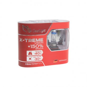 969 р. Лампа 12V HB4 51W P22d +150% бокс (2шт.) X-treme Vision CLEARLIGHT CLEARLIGHT ml9006xtv150  с доставкой в г. Майкоп. Увеличить фотографию 1