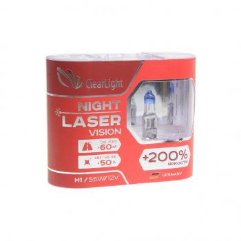 759 р. Лампа 12V H1 55W +200% бокс (2шт.) Night Laser Vision CLEARLIGHT CLEARLIGHT mlh1nlv200  с доставкой в г. Майкоп. Увеличить фотографию 1
