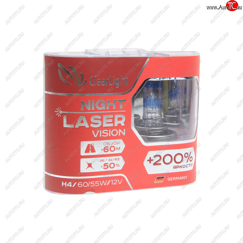 1 089 р. Лампа 12V H4 6055W P43t +200% бокс (2шт.) Night Laser Vision CLEARLIGHT CLEARLIGHT mlh4nlv200  с доставкой в г. Майкоп