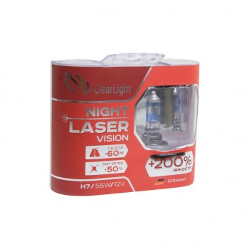 Лампа 12V H7 55W +200% (2шт.) Night Laser Vision CLEARLIGHT Nissan Qashqai +2 1 J10 дорестайлинг (2008-2010)