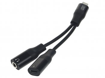 689 р. Переходник iPhone (5-) на jack 3.5 + зарядка черный XO XO nb181b black  с доставкой в г. Майкоп. Увеличить фотографию 1