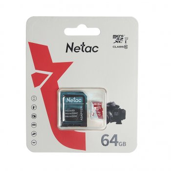 469 р. Карта памяти 64GB MicroSD class 10 + SD адаптер NETAC NETAC nt02p500eco-064g-r  с доставкой в г. Майкоп. Увеличить фотографию 1