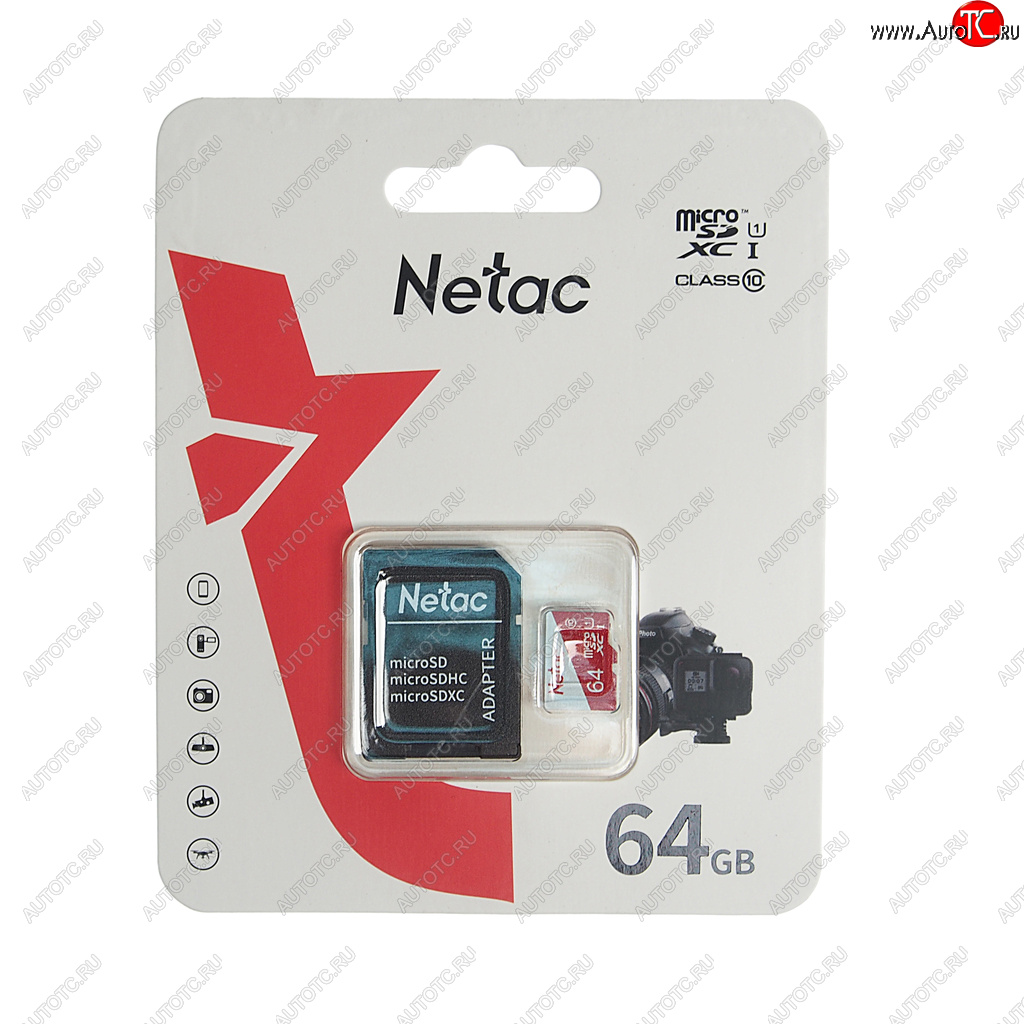 469 р. Карта памяти 64GB MicroSD class 10 + SD адаптер NETAC NETAC nt02p500eco-064g-r  с доставкой в г. Майкоп