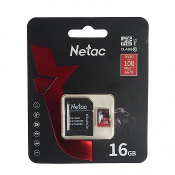 439 р. Карта памяти 16GB MicroSD class 10 + SD адаптер NETAC NETAC nt02p500pro-016g-r  с доставкой в г. Майкоп. Увеличить фотографию 1