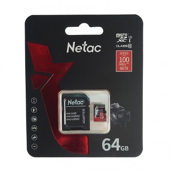 599 р. Карта памяти 64GB MicroSD class 10 + SD адаптер NETAC NETAC nt02p500pro-064g-r  с доставкой в г. Майкоп. Увеличить фотографию 1