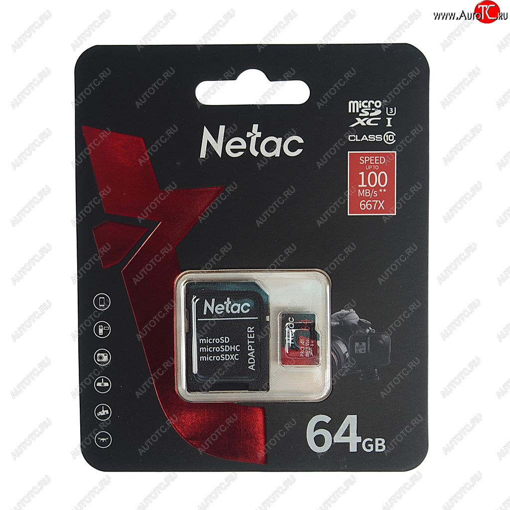 599 р. Карта памяти 64GB MicroSD class 10 + SD адаптер NETAC NETAC nt02p500pro-064g-r  с доставкой в г. Майкоп