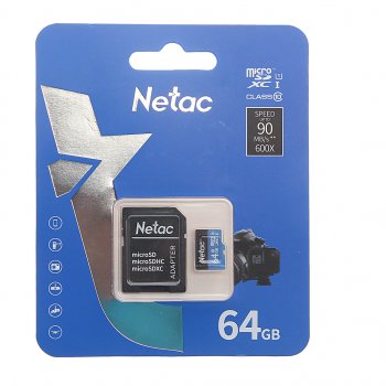 479 р. Карта памяти 64GB MicroSD class 10 + SD адаптер NETAC NETAC nt02p500stn-064g-r  с доставкой в г. Майкоп. Увеличить фотографию 1