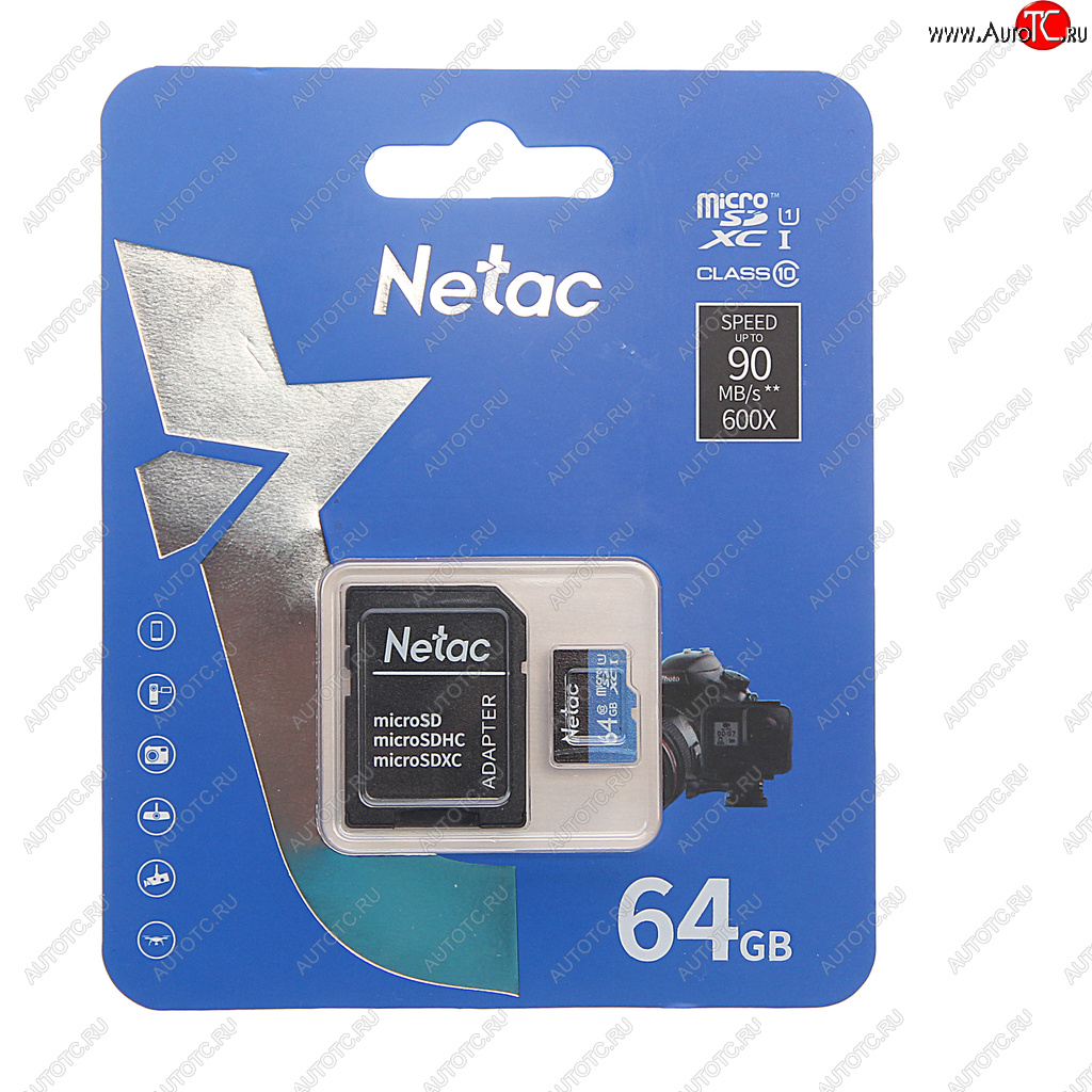 479 р. Карта памяти 64GB MicroSD class 10 + SD адаптер NETAC NETAC nt02p500stn-064g-r  с доставкой в г. Майкоп
