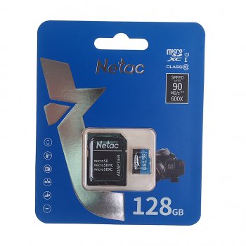 949 р. Карта памяти 128GB MicroSD class 10 + SD адаптер NETAC NETAC nt02p500stn-128g-r  с доставкой в г. Майкоп. Увеличить фотографию 1