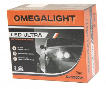 1 699 р. Лампа светодиодная 12V H4 P43t-38 2500Lm (2шт.) Ultra OMEGALIGHT OMEGALIGHT olledh4ul-2  с доставкой в г. Майкоп. Увеличить фотографию 2