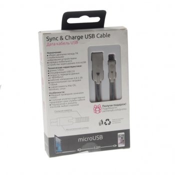 419 р. Кабель micro USB 1.2м серебристый металлическая оплётка PARTNER PARTNER olm-038650  с доставкой в г. Майкоп. Увеличить фотографию 2