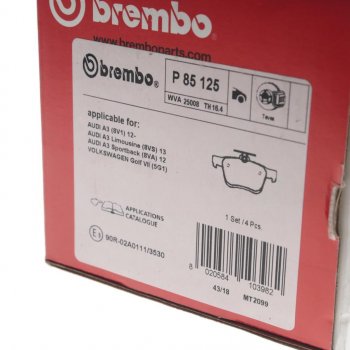 3 199 р. Колодки тормозные задние (4шт.) BREMBO Volkswagen Golf 7 дорестайлинг, хэтчбэк 5 дв. (2012-2017)  с доставкой в г. Майкоп. Увеличить фотографию 4