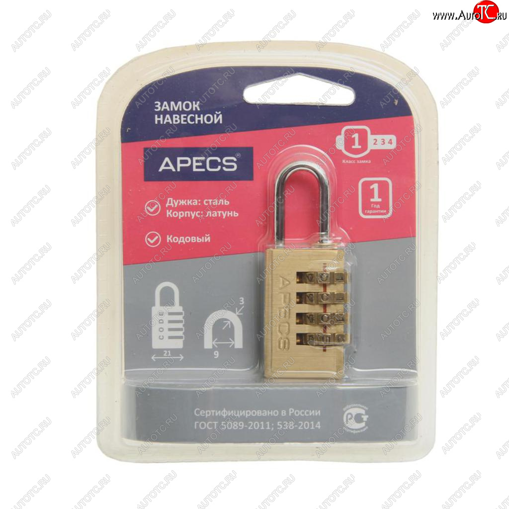389 р. Замок навесной 21мм кодовый APECS APECS pdb-40-21-code  с доставкой в г. Майкоп