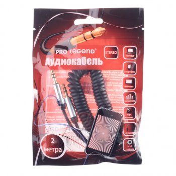 152 р. Кабель jack 3.5 2м черный спираль PRO LEGEND PRO LEGEND pl1028  с доставкой в г. Майкоп. Увеличить фотографию 1