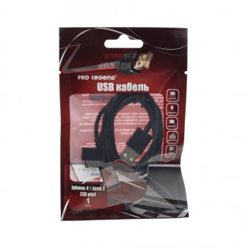 128 р. Кабель iPhone (1-4S) 1м черный PRO LEGEND PRO LEGEND pl1350  с доставкой в г. Майкоп. Увеличить фотографию 1